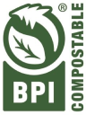 Leaf logo with BPI Compostable text