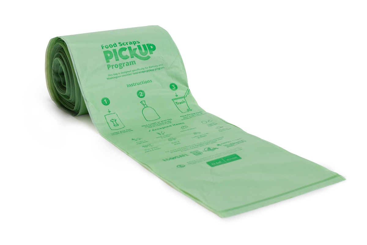 full roll of green compostable bags